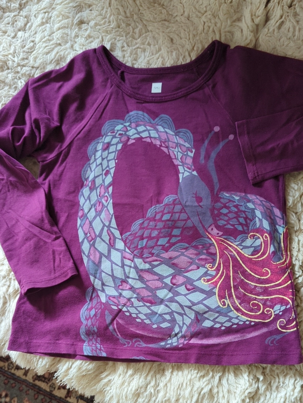 Girls Purple Faerie Dragon Longsleeve Raglan Shirt, 4T